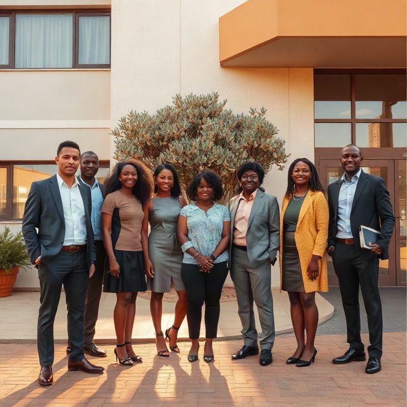 The Swiftrterra team standing outside their office on Uganda Road, Eldoret, in warm morning light